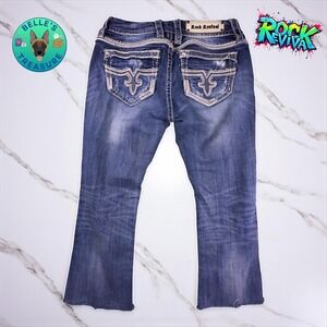 Rock Revival Jeans Women's 28‎ Natalie Embellished Distressed Capri Cut Off Raw
